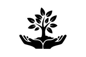 Earth Day symbol of hands supporting new life with a young sapling, emphasizing environmental responsibility vector