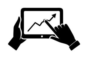 Tablet showing an upward financial graph, highlighting a surge in cash flow and market performance vector