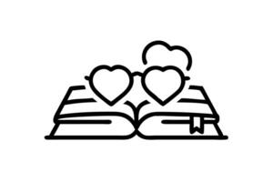 World Book Day Cute Heart Shaped Glasses Resting on an Open Book, Symbolizing Love for Reading and Literacy in a Whimsical Style vector