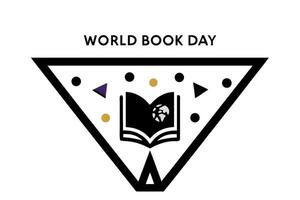 Fun World Book Day banner featuring an open book and globe, with colorful geometric accents celebrating the joy of books globally vector