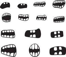 A set of black and white teeth with different shapes vector