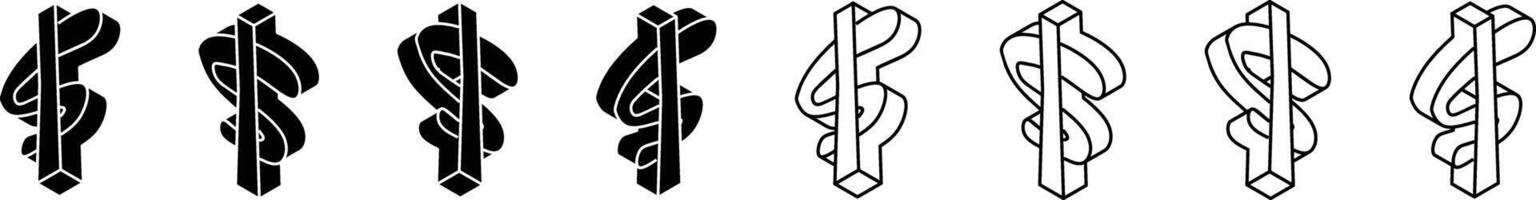 Set of Isometric Dollar Signs vector