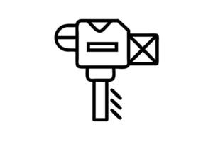illustration of a worker using a post driver to install wooden fence posts, featuring cartoon like characters and tools vector