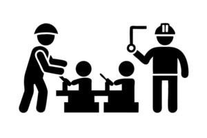Manufacturing professionals with engineering expertise working together on a factory floor, using machinery to assemble products vector