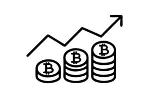 Graph showing increasing cash flow with stacked Bitcoin coins, illustrating financial growth vector
