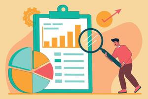 Financial growth and cash flow captured in a dynamic and colorful illustration featuring bar charts and pie graphs vector