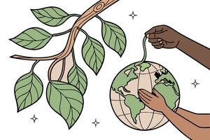 Protecting Our Planet Hands Gently Planting a Green energy Earth Day New Life Branching Out Towards a Greener Future vector