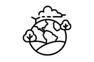 Stylized Earth Day illustration with wind turbines, trees, and clouds representing eco friendly planet concept vector
