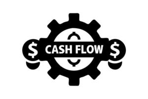 Illustration of cash flow process with dollar signs inside gears, representing financial operations and economic growth in a simplified manner vector