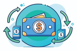 Vibrant cash flow cycle with dollar bills and arrows showing money circulation in financial transactions vector