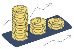 Bitcoin Price Increase Graph Showing Stacks Cash Flow of Bitcoin Coins Growing in Value vector