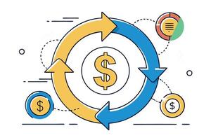 Cash Flow Movement Graphic with Circular Arrows and Dollar Sign, Financial Planning and Analysis vector