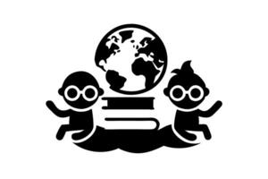 World Book Day illustration with a globe, books, and children enjoying the joy of reading in a fun and educational way vector