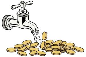 Illustration of a tap releasing money, signifying cash flow, economic development, and financial success vector