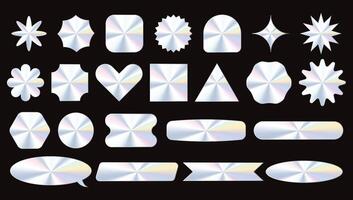 Holographic metallic patch. Black Friday glossy labels elements in different shapes. vector