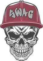Skull wearing a red cap with the word swag vector