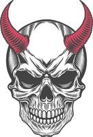 A skull with horns and red horns vector