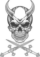 A skull with horns and two swords vector