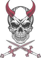 Devil skull with crossed swords vector