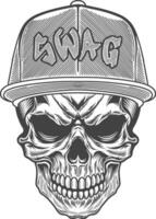 Skull in a baseball cap with the word swag vector