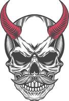 Skull with horns and mustache vector