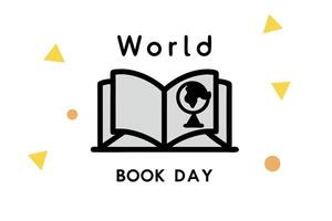 World Book Day celebration banner with a colorful book and globe design surrounded by dynamic geometric shapes and confetti vector