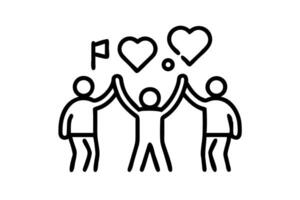 Unity and support for the environment symbolized by diverse people raising their hands in support of green initiatives with heart and flag symbols vector