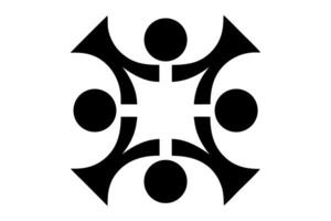 A modern abstract design featuring human figures and arrows pointing in different directions, symbolizing unity, collaboration, and teamwork within a creative context vector