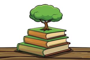 World Book Day A green tree emerging from a stack of books, embodying wisdom, education, and sustainability vector
