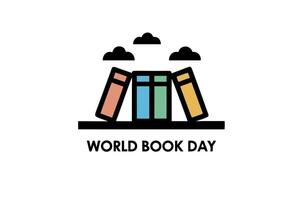 World Book Day graphic featuring a cheerful combination of books, clouds, and a globe in a minimalistic design vector