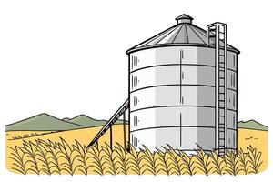 A functional grain bin silo with ladders and ventilation features, perfect for keeping grains safe during storage in agricultural environments vector