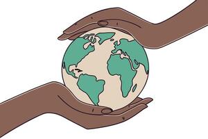 Two Hands Gently Holding and Protecting the Earth Day Earth Globe Showing Global Unity and Environmental Care vector