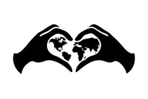 Loving Hands Forming a Heart Shape Green energy Earth Day Enclosing a World Map Graphic Design vector