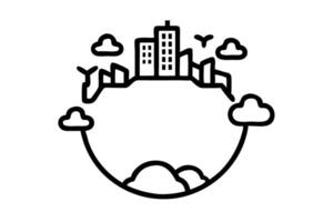 Modern Cityscape on a Round Green energy Earth Day Earth with Clouds and Wind Turbine vector