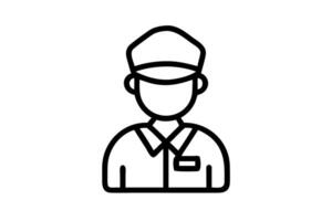 A cartoon image of a construction worker using a post driver to insert wooden posts into the ground for fence construction vector