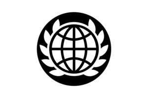 Global Unity Emblem World Peace International Cooperation Teamwork Globalized Earth Day Community Circle Laurel Wreath Planet Earth Graphic Design Symbol Icon vector