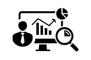 Illustration of a businessman analyzing graphs and cash flow trends on a computer screen, symbolizing financial growth and success vector