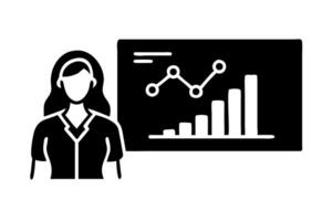 Young professional explaining cash flow and business metrics with charts and graphs for financial planning vector