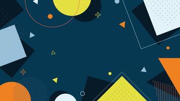 Stylish abstract background featuring colorful geometric shapes including circles and triangles on a dark blue background vector