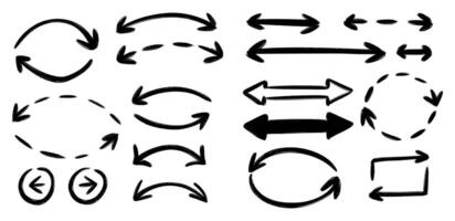 Set of double sided arrows. Design element illustration. Hand drawn doodle arrows on white background. vector