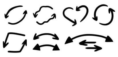 Double sided hand drawn arrow set. Doodle style arrows on white background. Design element illustration. vector