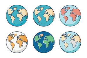 Six Colorful Illustrations of the World Green energy Earth Day Globe Showing Different Continent Color Schemes vector