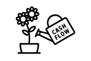 Creative design of Cash Flow being poured onto a flower, representing the nurturing of wealth and the growth of investments vector
