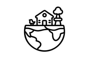 A Small House on a Tiny Planet Green energy Earth Day with a Bird and Tree Showing Environmental Conservation vector