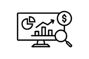 magnifying glass examining business growth, symbolizing cash flow analysis and financial performance vector