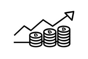 Bitcoin coin stacks with an upward arrow, symbolizing rising cash flow and cryptocurrency growth vector