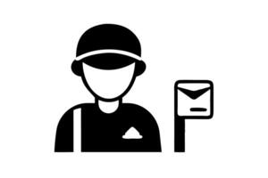 Simplified cartoon image of a worker using a post driver to set posts for a construction project in the outdoors vector
