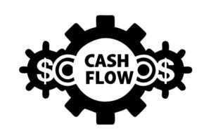 Cash flow mechanism depicted with interconnected gears and dollar signs, symbolizing the constant movement of money in a business system vector