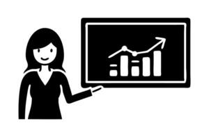 Financial analyst explaining cash flow trends with bar and line graphs showing upward growth and business performance vector