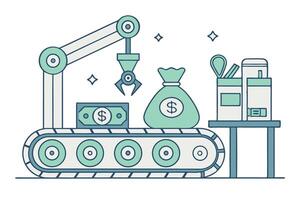 Automated Money Making Machine Cash Flow Process and Production Line System vector